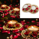 Candle Holder Set Pack of 4, Floral Tealight Candle Holders Set, Indian Home Decoration , Tea Light Candle Holders, Diwali Pooja Accessories